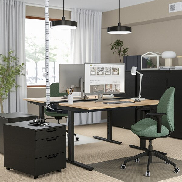 MITTZON - Desk, oak veneer/black,140x80 cm