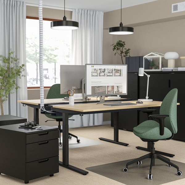 MITTZON desk, oak veneer/black, 160x60 cm