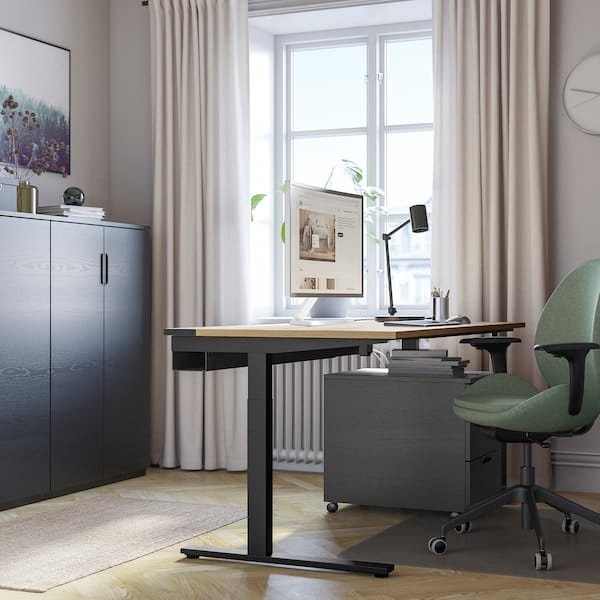 Ikea MITTZON - Desk, oak veneer/black,160x60 cm