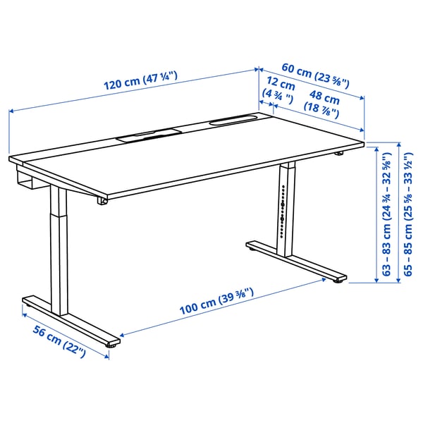 MITTZON - Desk, oak veneer/black,120x60 cm