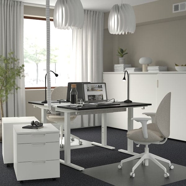 Ikea MITTZON - Desk, stained black ash veneer/white,120x60 cm