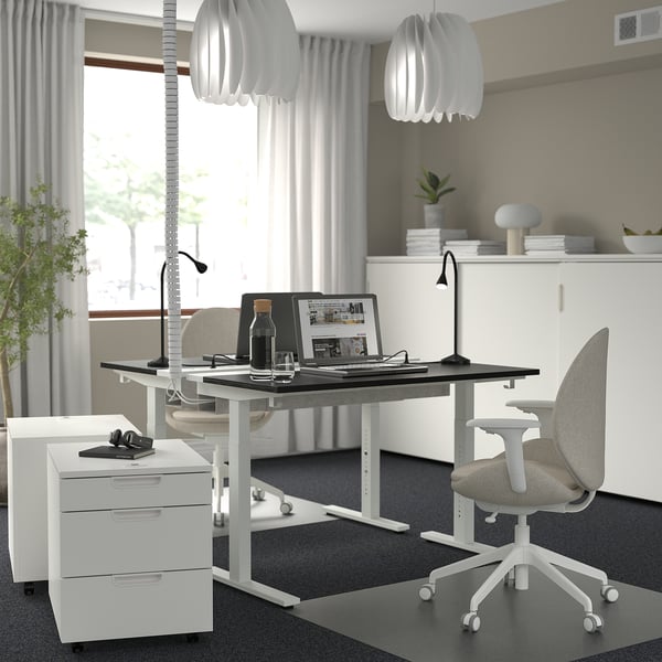 MITTZON desk, black stained ash veneer/white, 120x60 cm
