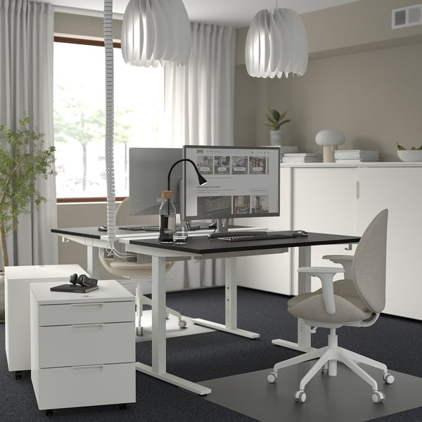 MITTZON desk, black stained ash veneer/white, 120x80 cm