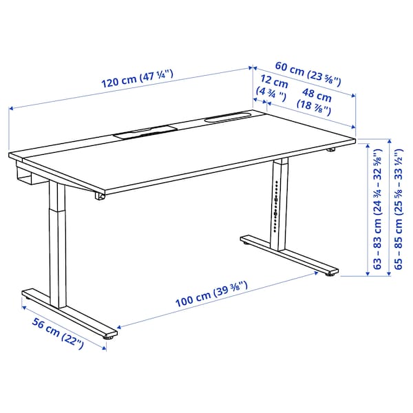 MITTZON - Desk, stained black ash veneer/white,120x60 cm