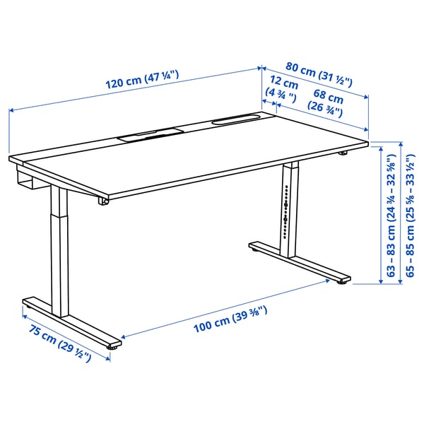 MITTZON desk, black stained ash veneer/black white, 120x80 cm