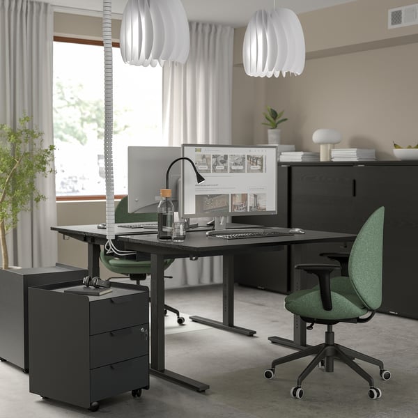 MITTZON desk, black stained ash veneer/black, 120x80 cm
