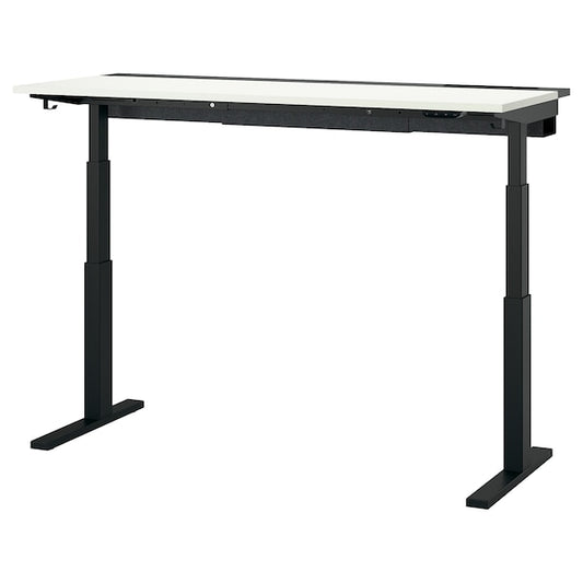 MITTZON - Height-adjustable desk, electric white/black,160x60 cm