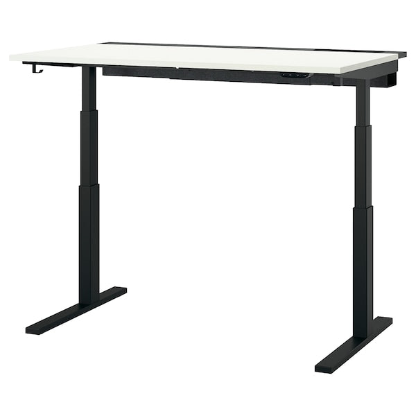MITTZON - Height-adjustable desk, electric white/black,140x80 cm