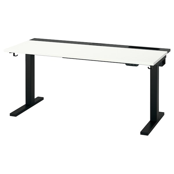 MITTZON - Height-adjustable desk, electric white/black,140x60 cm