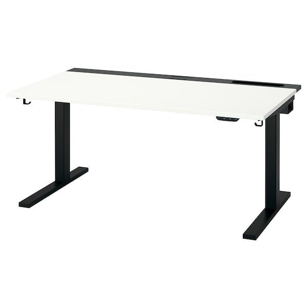 MITTZON - Height-adjustable desk, electric white/black,140x80 cm