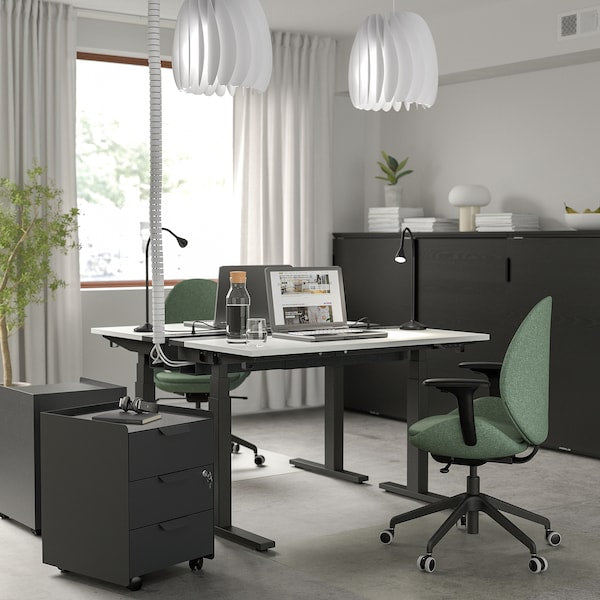 MITTZON - Height-adjustable desk, electric white/black,120x60 cm