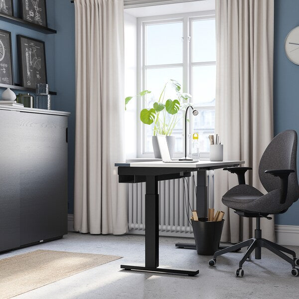 MITTZON - Height-adjustable desk, electric white/black,120x60 cm