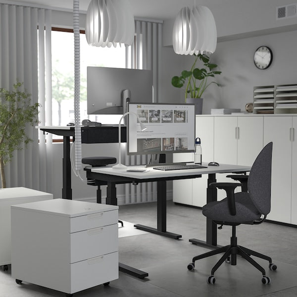 MITTZON - Height-adjustable desk, electric white/black,120x80 cm