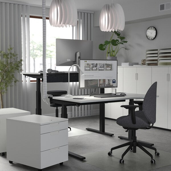 MITTZON - Height-adjustable desk, electric white/black,140x80 cm