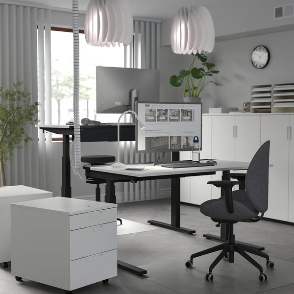 MITTZON desk sit/stand, electric white/black, 140x80 cm