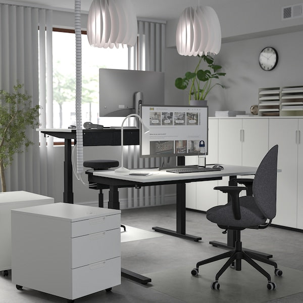 MITTZON - Height-adjustable desk, electric white/black,140x60 cm