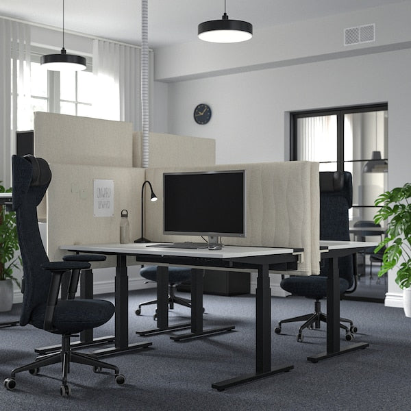 MITTZON - Height-adjustable desk, electric white/black,140x60 cm