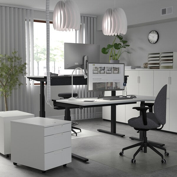 MITTZON - Height-adjustable desk, electric white/black,160x60 cm