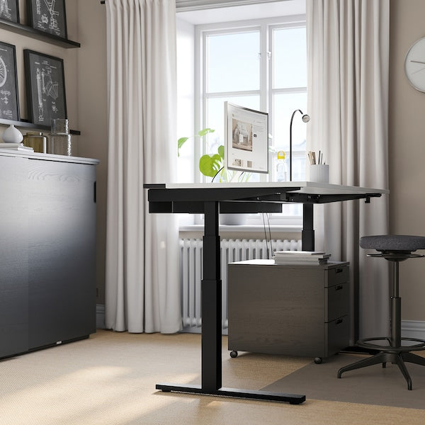 MITTZON - Height-adjustable desk, electric white/black,160x60 cm