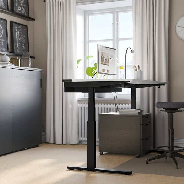 MITTZON - Height-adjustable desk, electric white/black,160x80 cm