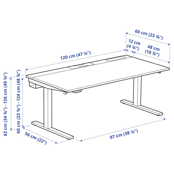 MITTZON - Height-adjustable desk, electric white/black,120x60 cm