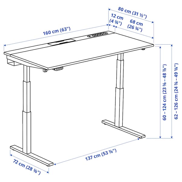 MITTZON - Height-adjustable desk, electric white/black,160x80 cm