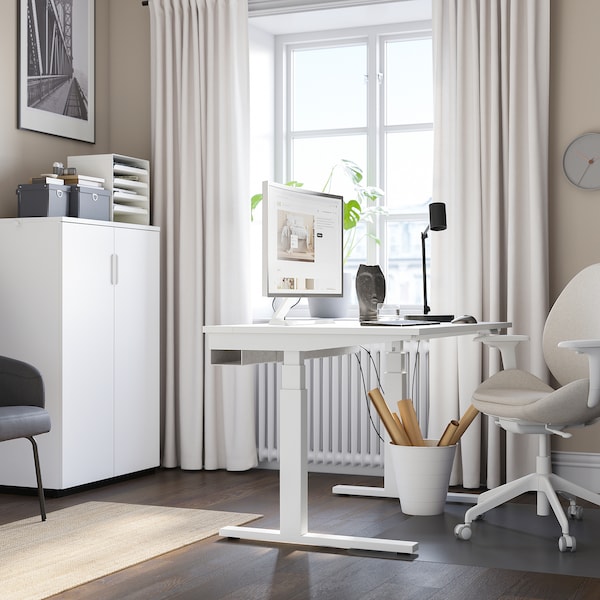 MITTZON - Height-adjustable desk, electric white,140x60 cm