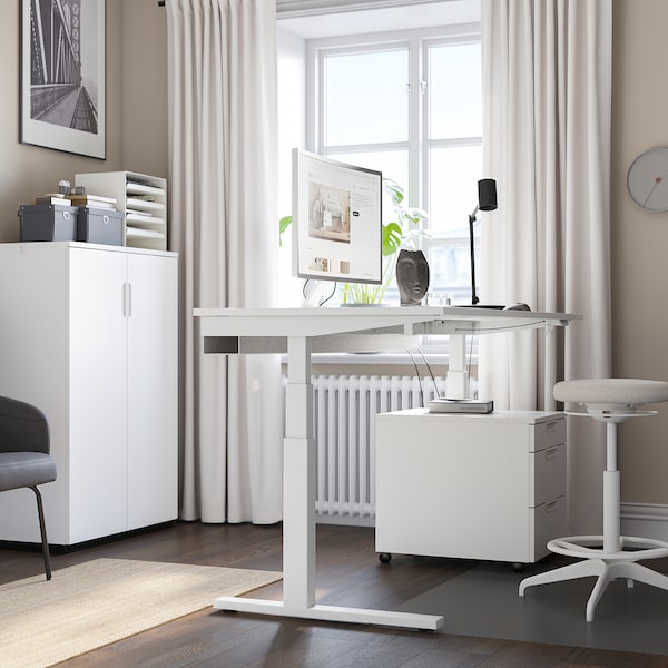 MITTZON - Height-adjustable desk, electric white,160x60 cm