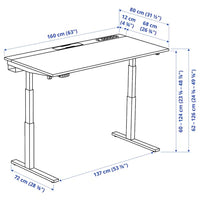 MITTZON - Height-adjustable desk, electric white,160x80 cm