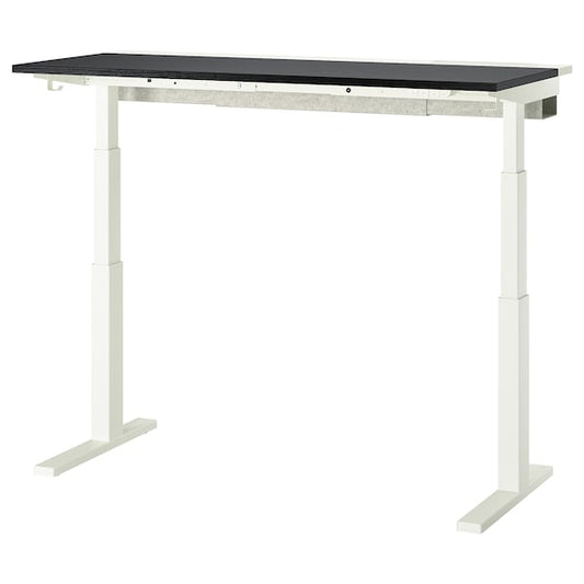 MITTZON - Scrivania regolabile in altezza, elettrico impiallacc frassino/mordente nero/bianco,140x60 cm