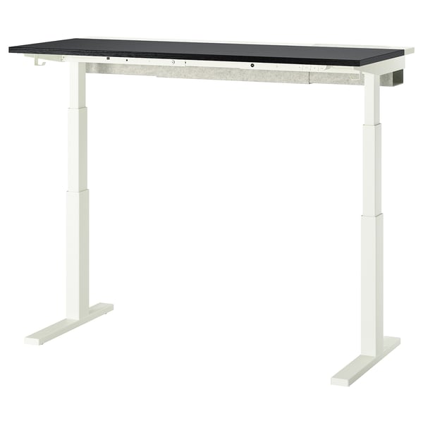 MITTZON desk sit/stand, electric black stained ash veneer/white, 140x60 cm