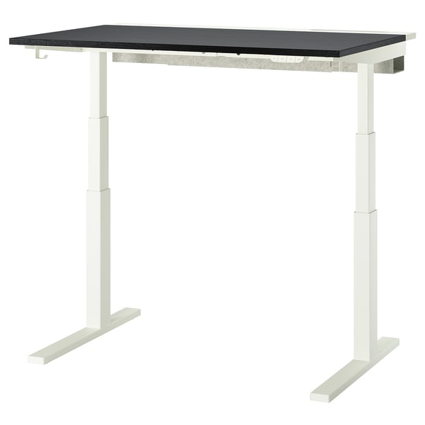 MITTZON desk sit/stand, electric black stained ash veneer/white, 120x80 cm