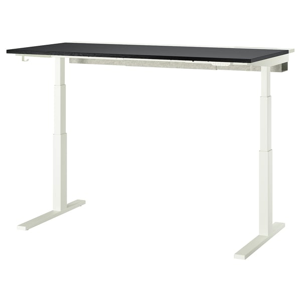 MITTZON desk sit/stand, electric black stained ash veneer/white, 160x80 cm