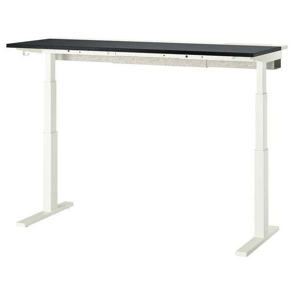 MITTZON desk sit/stand, electric black stained ash veneer/white, 160x60 cm