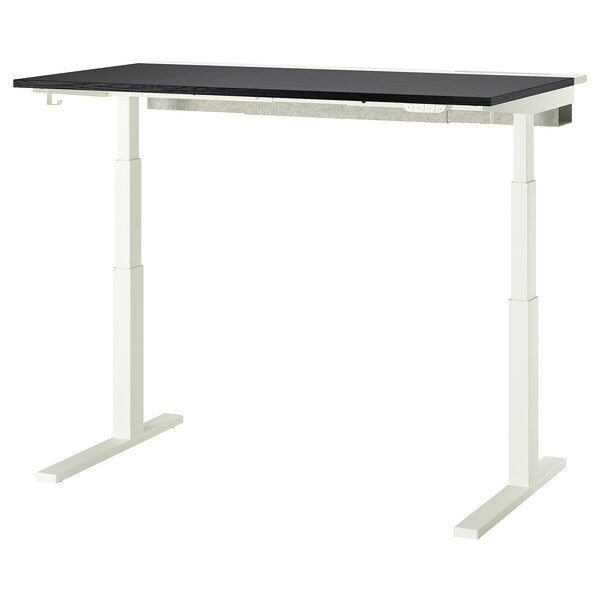 MITTZON - Height-adjustable desk, electric ash veneer/black/white,140x80 cm