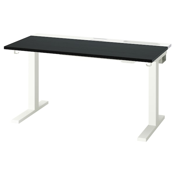 MITTZON - Height-adjustable desk, electric ash veneer/black/white,120x60 cm