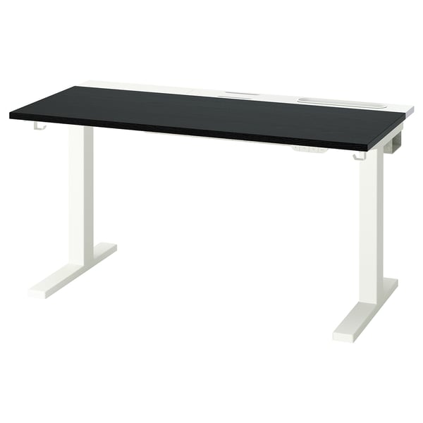 MITTZON desk sit/stand, electric black stained ash veneer/white, 120x60 cm
