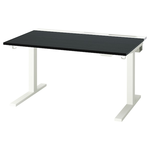 MITTZON - Height-adjustable desk, electric ash veneer/black/white,120x80 cm