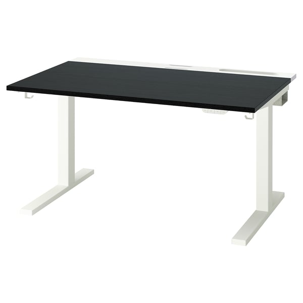 MITTZON desk sit/stand, electric black stained ash veneer/white, 120x80 cm