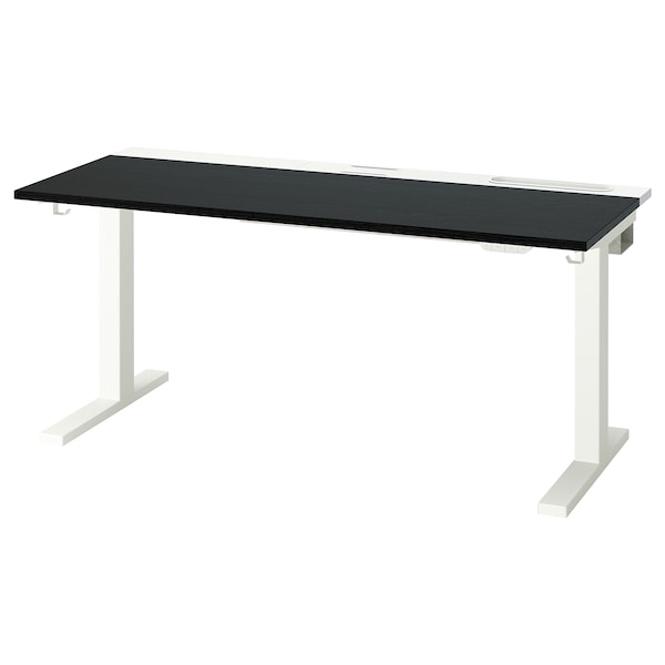 MITTZON - Scrivania regolabile in altezza, elettrico impiallacc frassino/mordente nero/bianco,140x60 cm