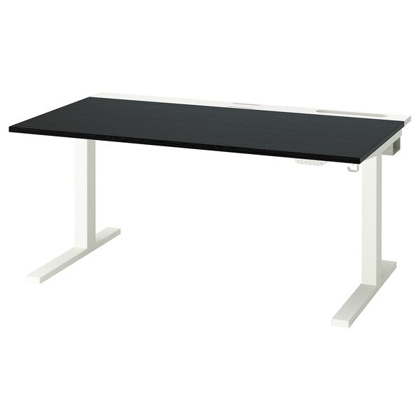 MITTZON - Height-adjustable desk, electric ash veneer/black/white,140x80 cm
