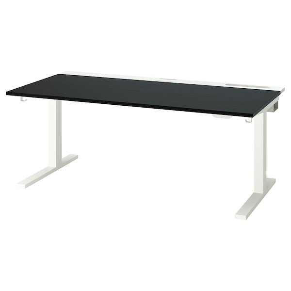 MITTZON - Height-adjustable desk, electric ash veneer/black/white,160x80 cm