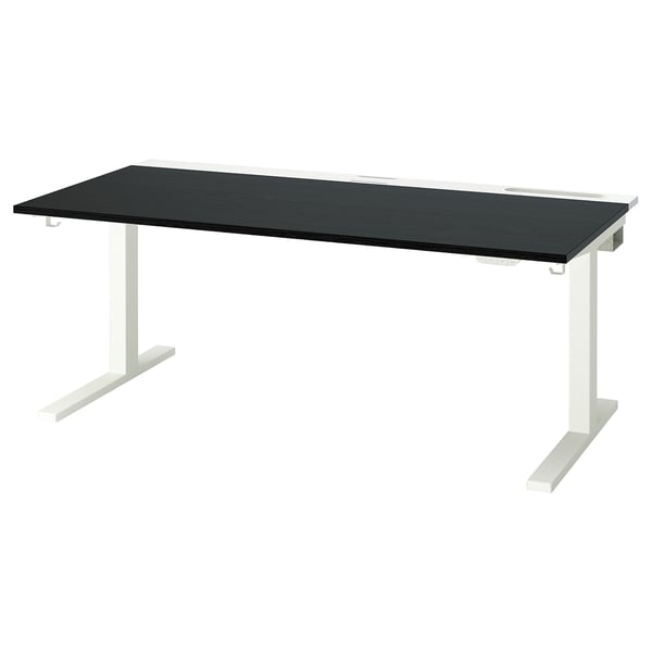 MITTZON desk sit/stand, electric black stained ash veneer/white, 160x80 cm
