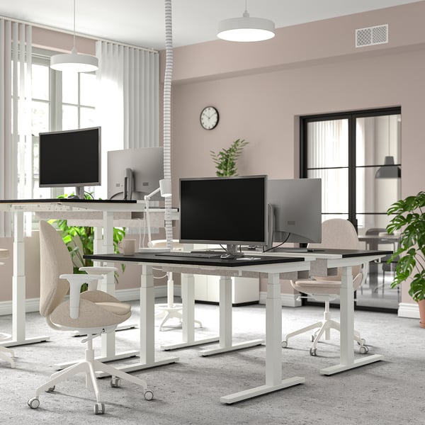 MITTZON desk sit/stand, electric black stained ash veneer/white, 120x80 cm