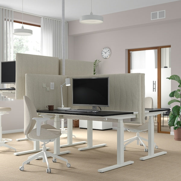 MITTZON - Height-adjustable desk, electric ash veneer/black/white,140x80 cm
