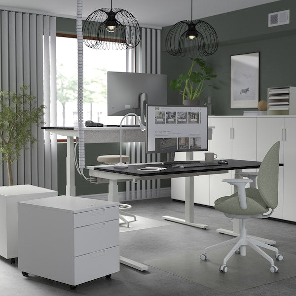 MITTZON - Height-adjustable desk, electric ash veneer/black/white,160x60 cm