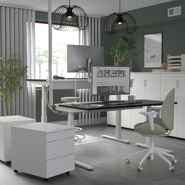 MITTZON desk sit/stand, electric black stained ash veneer/white, 160x80 cm