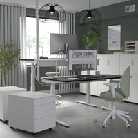 MITTZON - Height-adjustable desk, electric ash veneer/black/white,160x80 cm