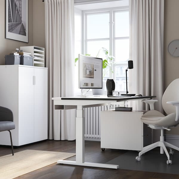 Ikea MITTZON - Height-adjustable desk, electric ash veneer/black/white,160x60 cm