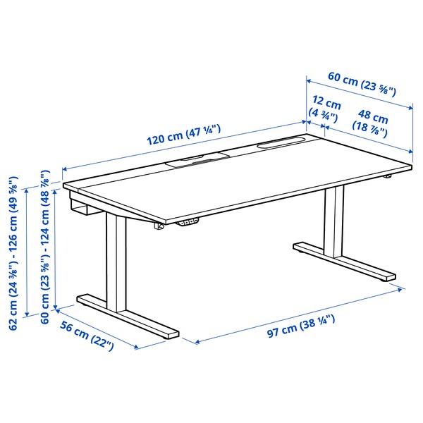 MITTZON - Height-adjustable desk, electric ash veneer/black/white,120x60 cm